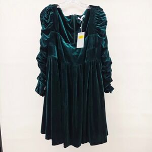 Antonio Melani Dress 16 Dark Green Velvet Ruched Sleeve Renaissance Princess